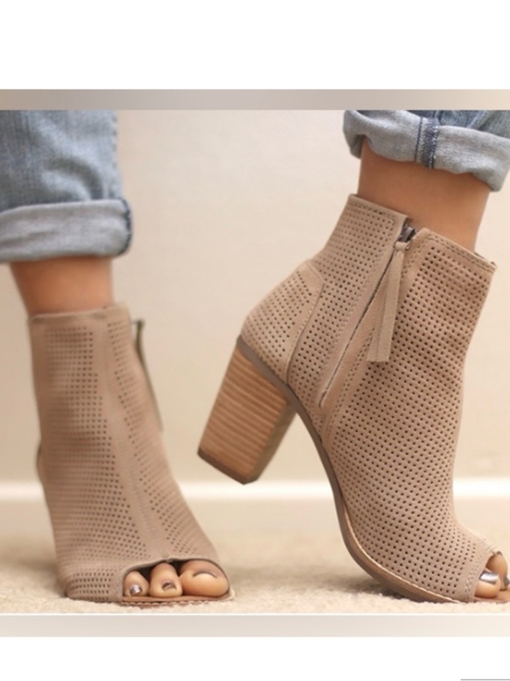 TOMS MAJORCA PEEP TOE SUEDE PERFORATED BOOTIE NWOT